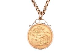 A 1905 Edward VII Sydney minted full sovereign, in a 9ct gold detachable mount with scrolled surmoun