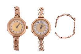 Two 9ct Gold Wristwatches; The first hallmarked and dated 1921, featuring a 27mm case enclosing a go