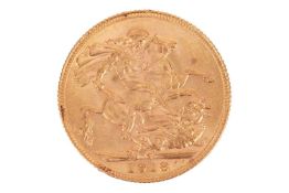 A 1918 George V full sovereign, Melbourne mint, bare head to the left, 8.0 grams.