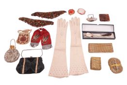 A pair of lady's kid leather evening gloves; together collection of antique and vintage accessories,