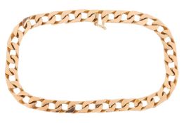 A flat curb link bracelet, completed with an integral clasp with figure of eight safety catch, yello