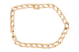 A flat angular curb link bracelet, the links leading to a conforming clasp, with additional safety c