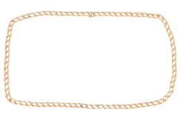 A square curb link necklace, comprising a series of rectangular flat curb links, completed with a co