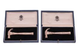 A pair of Asprey & Co cast silver miniature novelty claw hammers, London 1987 by Asprey & Co