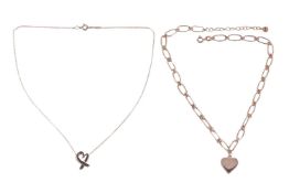 A Tiffany & Co. loving heart necklace by Paloma Picasso, marked ‘925’ with maker’s marks, togeth
