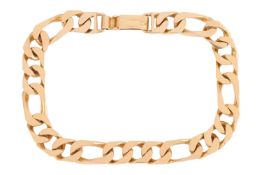 A figaro flat curb link bracelet, the links leading to a lever clasp, in yellow metal marked ‘18ct’,