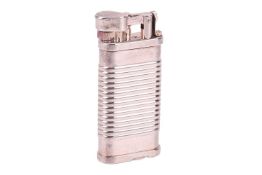 Dunhill Unique 'Tin Can' lighter, silver-plated on brass, signed and numbered, no box, 6.5 cm tall.
