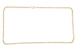 A long cable link necklace, comprising a series of round cable links, completed with a lobster clasp