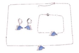 A modern blue-glass and diamond demi-parure by Caratiff, comprising a necklace, a bracelet and a pai
