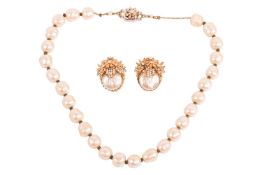 Stanley Hagler - An imitation pearl and paste necklace, together with a pair of earrings; the neckla