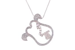 A modern pale-blue topaz and diamond pendant necklace by Caratiff in the form of an open-work ‘lily 