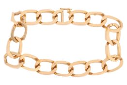 A flat curb link bracelet, fastens with a conforming clasp with figure of eight safety catch, yellow
