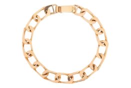 A flat curb link bracelet, fastens with a lever clasp, yellow metal stamped '18ct', 19.0 cm long, 24