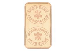 A Swiss Bank Corporation 20g Fine Gold Ingot, with plastic sleeve. Weight: 20g Pureness: 999.9 Seria