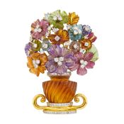 Valentin Magro Gold, Carved Gem-Set and Diamond Floral Bouquet Clip-Brooch