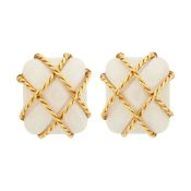 Seaman Schepps Pair of Gold and White Coral 'Cage' Earclips