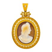 Antique Gold, Sardonyx Cameo and White Enamel Pendant