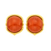 Andrew Clunn Pair of Hammered Gold and Jasper Earclips