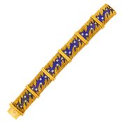 Gold, Blue Enamel and Diamond Bracelet, France