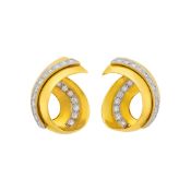 Boris LeBeau Pair of Two-Color Gold and Diamond Ribbon Earrings