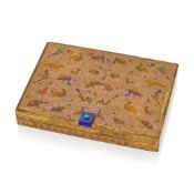 Cartier Copper, Brass, Enamel, Lapis and Turquoise Vanity Case