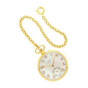 Patek Philippe Gold and Mother-of-Pearl Open Face Pocket Watch with Watch Chain Fob