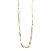 Long Antique Double Strand Seed Pearl Bead Gold and Enamel Necklace