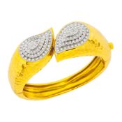 Two-Color Hammered Gold and Diamond Bangle Bracelet