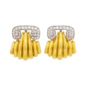 Pair of Two-Color Gold and Diamond Earrings