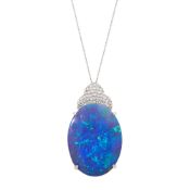 Platinum, Black Opal and Diamond Pendant and Chain