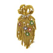 Roland Barrey Gold, Gem-Set and Diamond Fringe Clip-Brooch, France