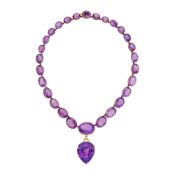 Antique Silver-Gilt, Gold and Amethyst Necklace with Gold and Amethyst Pendant