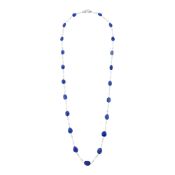 Sabbadini Long White Gold, Tumbled Sapphire Bead and Diamond Briolette Chain Necklace