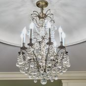 Louis XV Style Glass and Metal Nine Light Chandelier