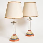 Pair of Rock Crystal, Lapis and Marble Lamps