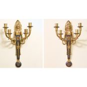 Pair of Empire Gilt-Bronze and Wood Four-Light Sconces