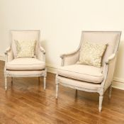 Pair of Louis XVI Style Painted Bergeres