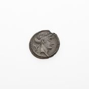 Q. Pomponius Musa. c. 66 B.C.E. AR Denarius (3.57g, 19mm).