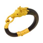 Gay Frères Gold, Wood and Cabochon Ruby Horse Head Bangle Bracelet