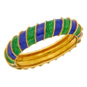 Tiffany & Co. Gold and Blue and Green Enamel Bombé Bangle Bracelet