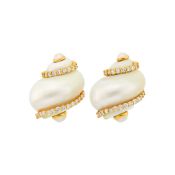 Seaman Schepps Pair of Gold, Shell, Diamond and Split Pearl 'Turbo Shell' Earclips