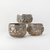 Three Burmese Silver Bowls