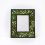 Tiffany Studios Green Patinated Etched Metal and Favrile Glass Photograph Frame