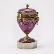 Louis XVI Style Gilt-Bronze-Mounted Guilloché Enameled Cercles Tournants Table Clock