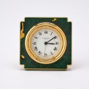Cartier Brass and Green Enamel Alarm Desk Clock