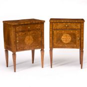 Pair of Northern Italian Neoclassical Walnut, Fruitwood and Tulipwood Marquetry and Parquetry Side C