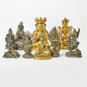 Group of Eight Sino-Tibetan and Chinese Style Bronze Sculptures