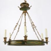 Empire Style Green Tôle and Gilt-Bronze Six-Light Chandelier