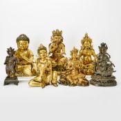 Group of Seven Sino-Tibetan and Chinese Style Bronze Sculptures