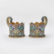 Pair of Russian Style Silver-Gilt and Cloisonné Enamel Tea Glass Holders